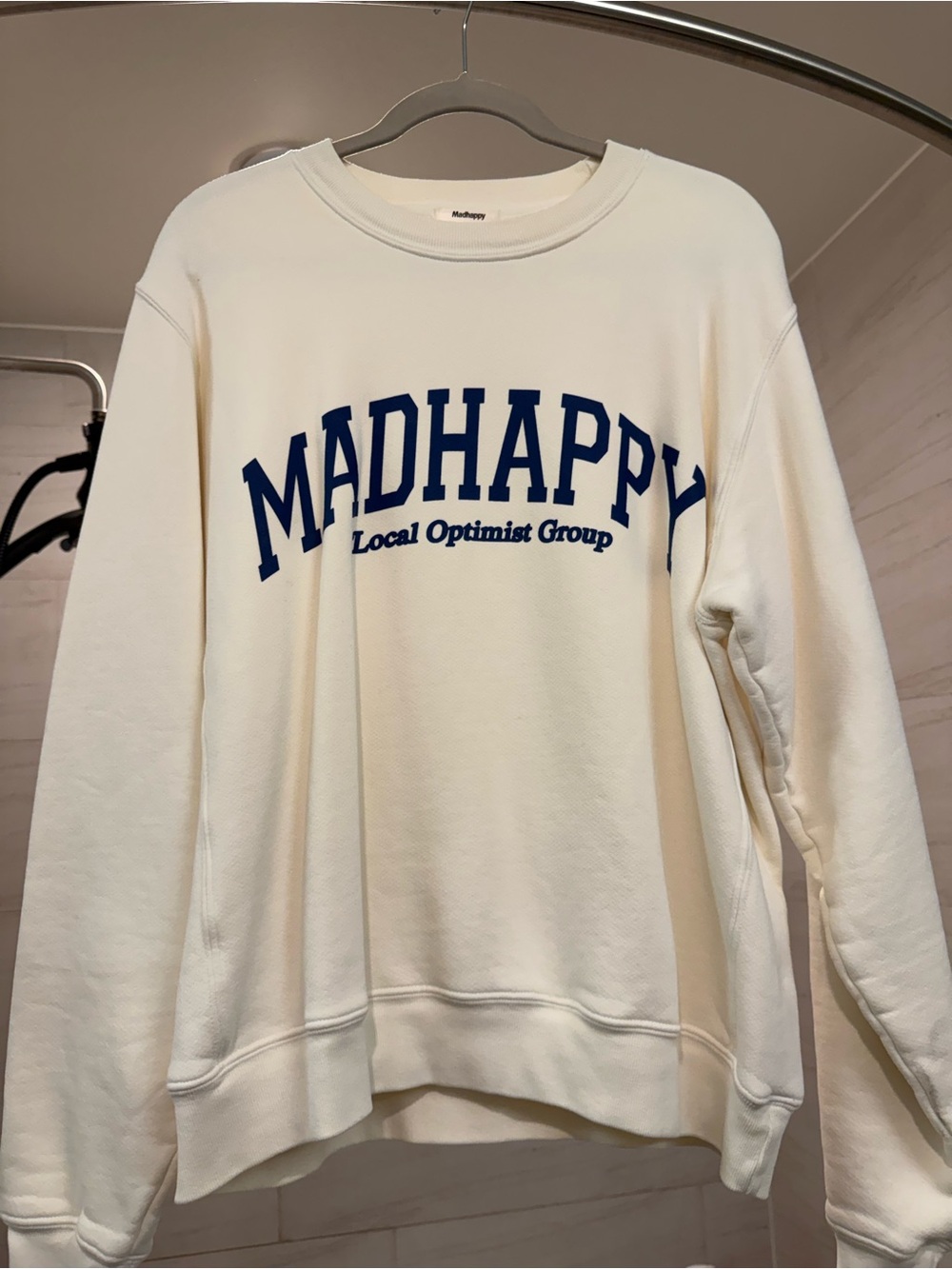 Madhappy Cream Crewneck with Navy Logo